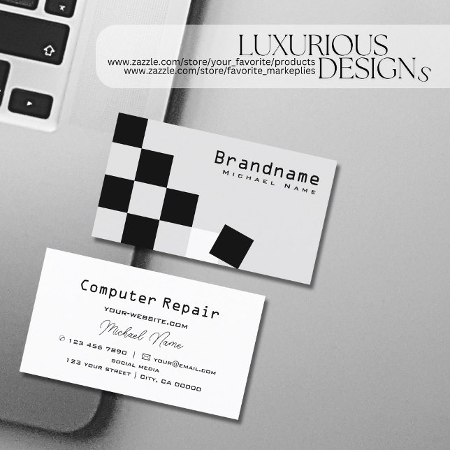 Chessboard Black Light Gray Modern Pattern Stylish Business Card (Creator Uploaded)