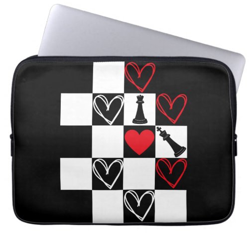Chessboard Heart Valentines Day BW Laptop Sleeve