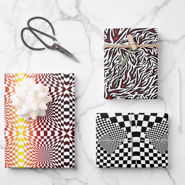 Chessboard Optical Illusion Geometric Style Wrapping Paper Sheets (Front)