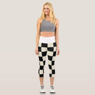 Chessboard White Waist lecapt Capri Leggings