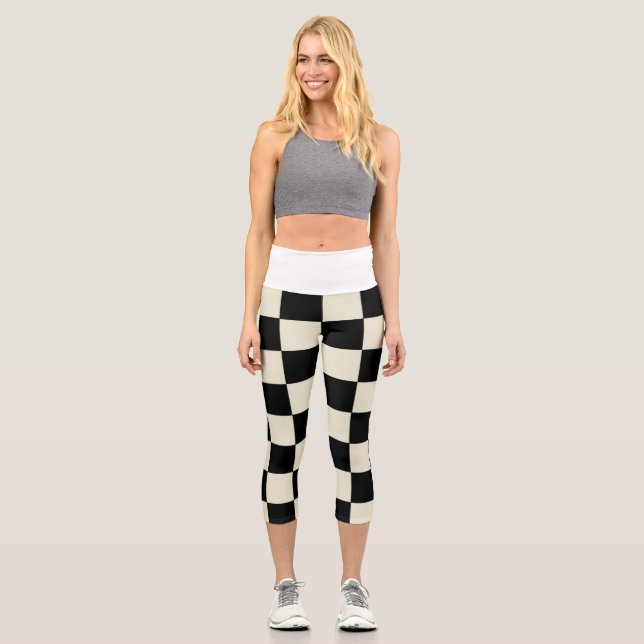 Chessboard White Waist lecapt Capri Leggings (Front)