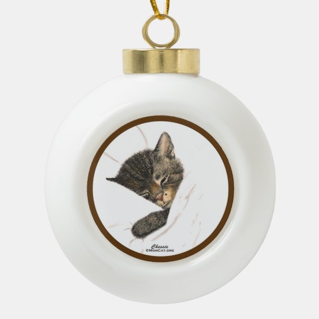 Chessie the Kitten Ceramic Ball Ornament (Front)