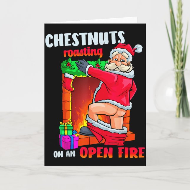 Chest Nuts Roasting Funny Naughty Santa Dirty Food Card (Front)