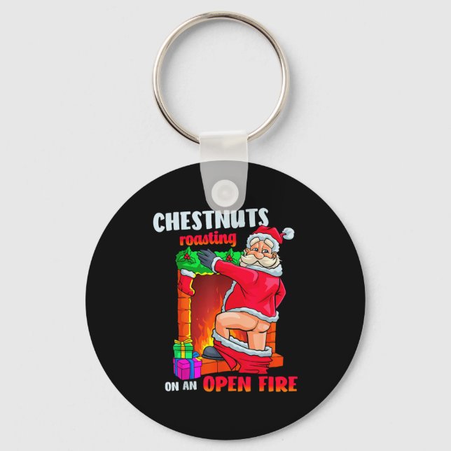 Chest Nuts Roasting Funny Naughty Santa Dirty Food Keychain (Front)