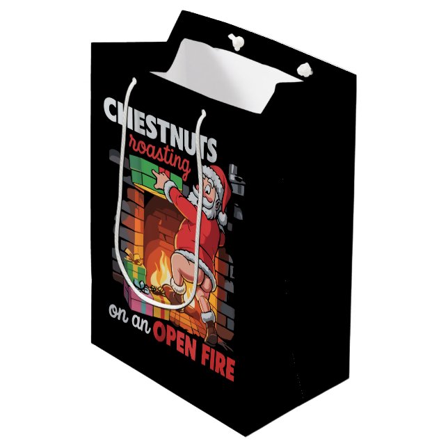 Chest Nuts Roasting Funny Naughty Santa Dirty Xmas Medium Gift Bag (Front Angled)
