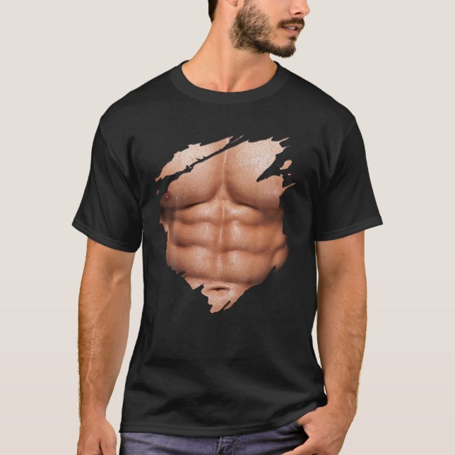 Chest Six Pack Abs Muscles Bodybuilder T-Shirt (Front)
