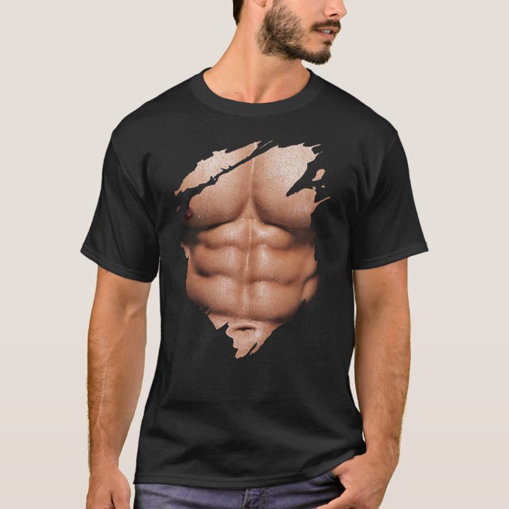 Chest Six Pack Abs Muscles T-Shirt Torn Shirt BEAC | Zazzle