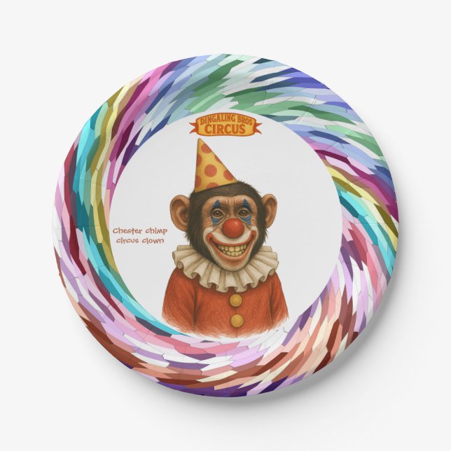 Chester the chimp clown paper plates (Front)