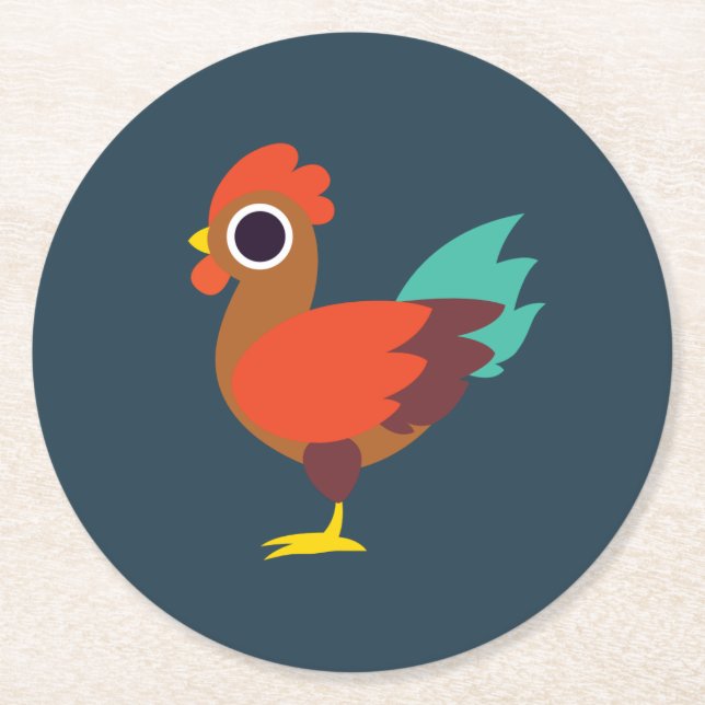 Chester the Rooster Round Paper Coaster (Front)
