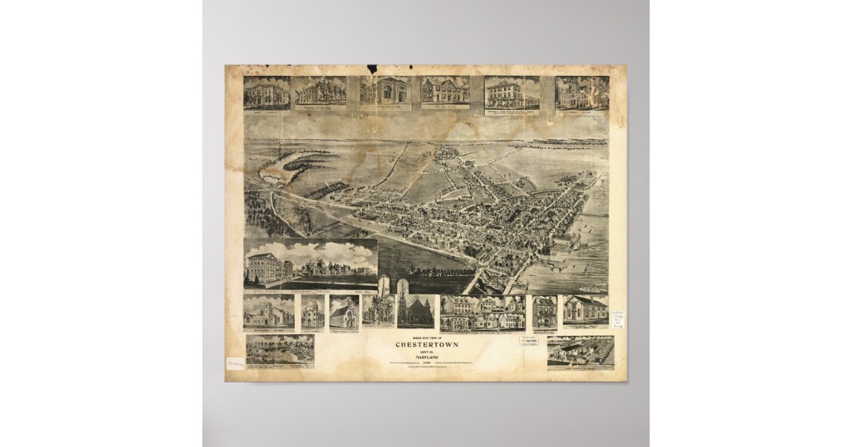 Chestertown Maryland 1907 Antique Panoramic Map Poster | Zazzle.com