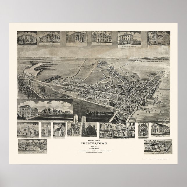 Chestertown, MD Panoramic Map - 1907 Poster (Front)