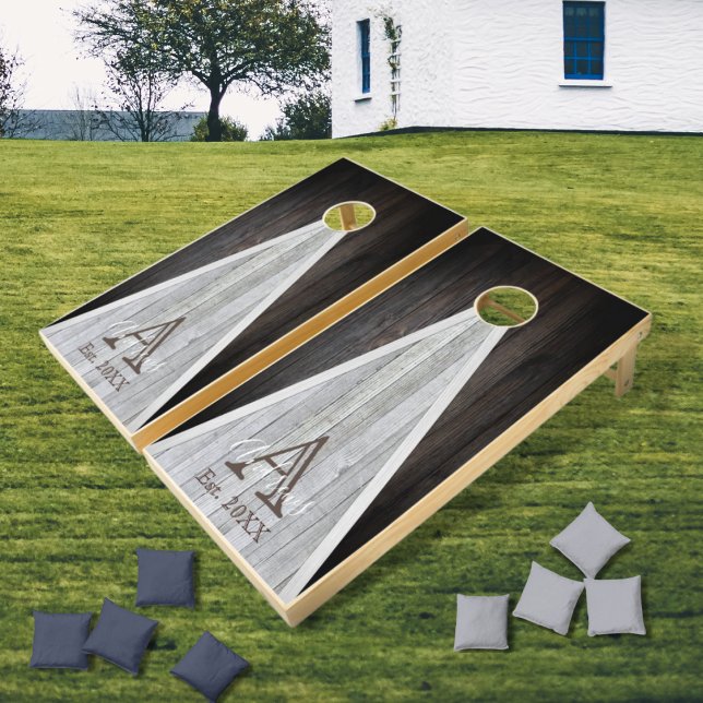 Chestnut and Gray Rustic Wood Tone Triangle Cornhole Set (Creator Uploaded)