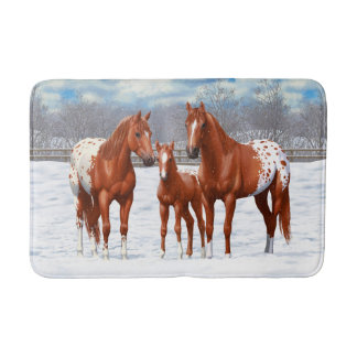 Chestnut Appaloosa Sorrel Quarter Horses in Snow Bath Mat