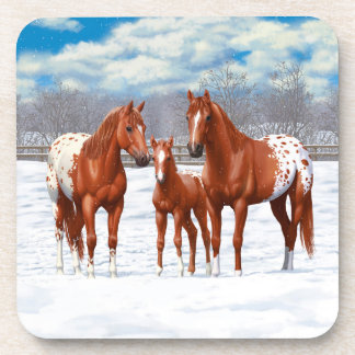 Chestnut Appaloosa Sorrel Quarter Horses in Snow Beverage Coaster