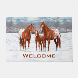 Chestnut Appaloosa Sorrel Quarter Horses in Snow Doormat
