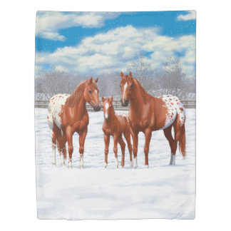 Chestnut Appaloosa Sorrel Quarter Horses in Snow Duvet Cover