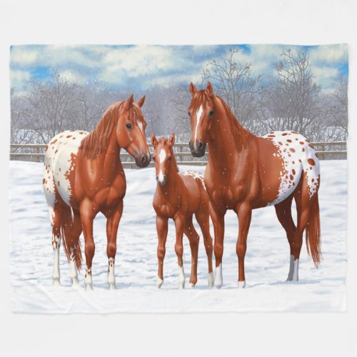 Chestnut Appaloosa Sorrel Quarter Horses in Snow Fleece Blanket