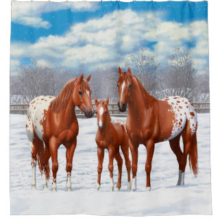 Chestnut Appaloosa Sorrel Quarter Horses in Snow Shower Curtain