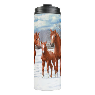 Chestnut Appaloosa Sorrel Quarter Horses in Snow Thermal Tumbler