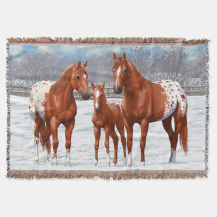 Chestnut Appaloosa Sorrel Quarter Horses in Snow Throw Blanket