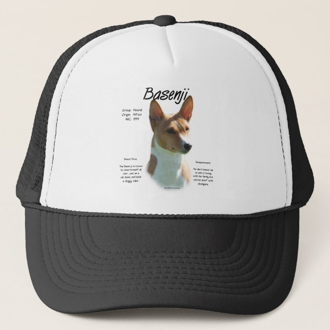 Chestnut Basenji History Design, All about Basenji Trucker Hat (Front)