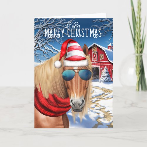 Chestnut Blonde Mane Horse Funny MAREy Christmas Holiday Card