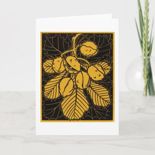 Chestnut Branch Vintage Woodcut by Julie de Graag Card