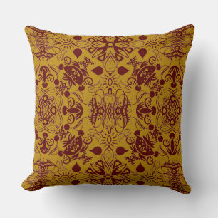 Chestnut Brown and Antique Gold Flourishes Throw Pillow