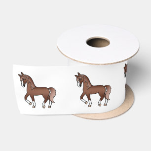 Chestnut Brown Cute Cartoon Trotting Horses Satin Ribbon