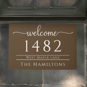 Chestnut brown family name personalized address doormat