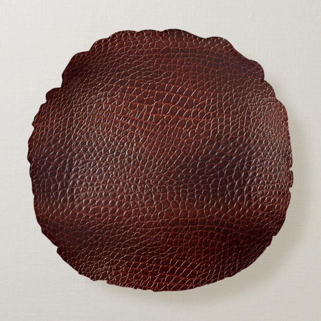 Chestnut Brown Faux Leather Round Pillow (Front)