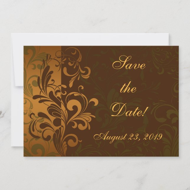 Chestnut Brown/Gold/Green Photo Save the Date (Front)