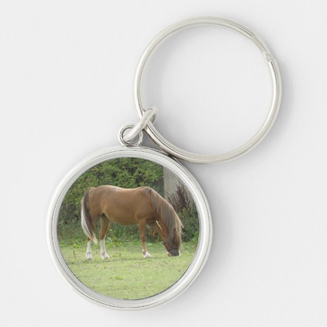 Chestnut Brown Horse Grazing Keychain (Front)