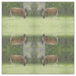 Chestnut Brown Horse Grazing Patterned Animal Fabric