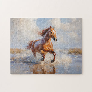 Chestnut Brown Horse Running on the Beach Jigsaw Puzzle