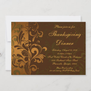 Chestnut Brown Swirl Thanksgiving Dinner Invitation