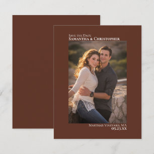 Chestnut Brown Vertical Photo Minimalist Wedding Save The Date