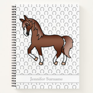 Chestnut Cartoon Trotting Horse &amp; Custom Text Notebook