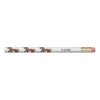 Chestnut Cartoon Trotting Horses &amp; Custom Name Pencil
