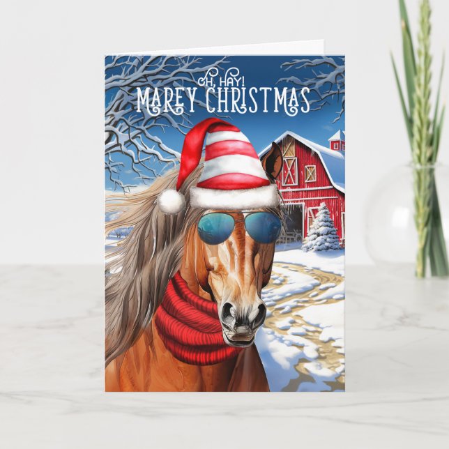 Chestnut Draft Horse Funny MAREy Christmas Holiday Card (Front)
