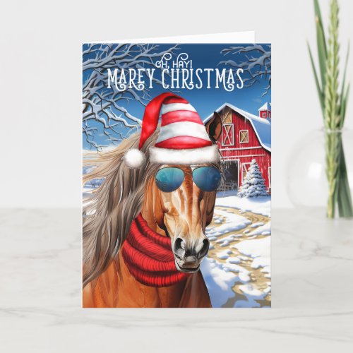 Chestnut Draft Horse Funny MAREy Christmas Holiday Card