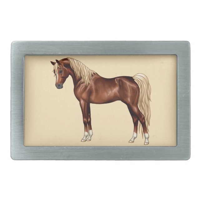 Chestnut Egyptian Arabian Horse Flaxen Mane & Tail Belt Buckle (Front)
