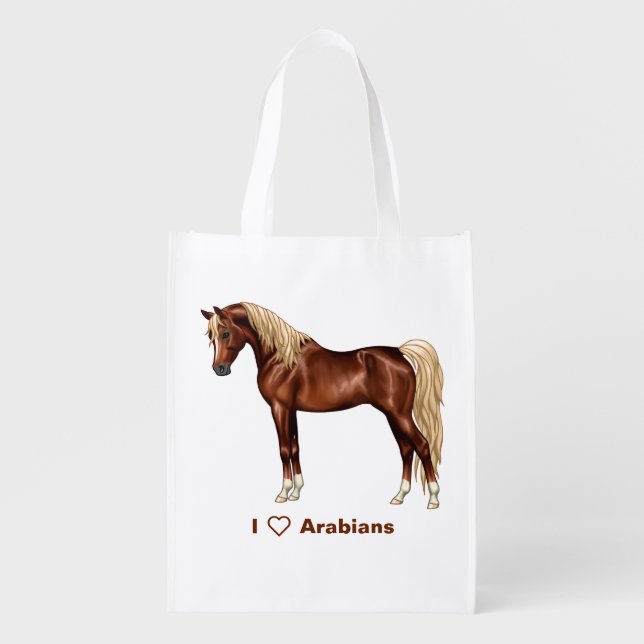 Chestnut Egyptian Arabian Horse Flaxen Mane & Tail Grocery Bag (Front)