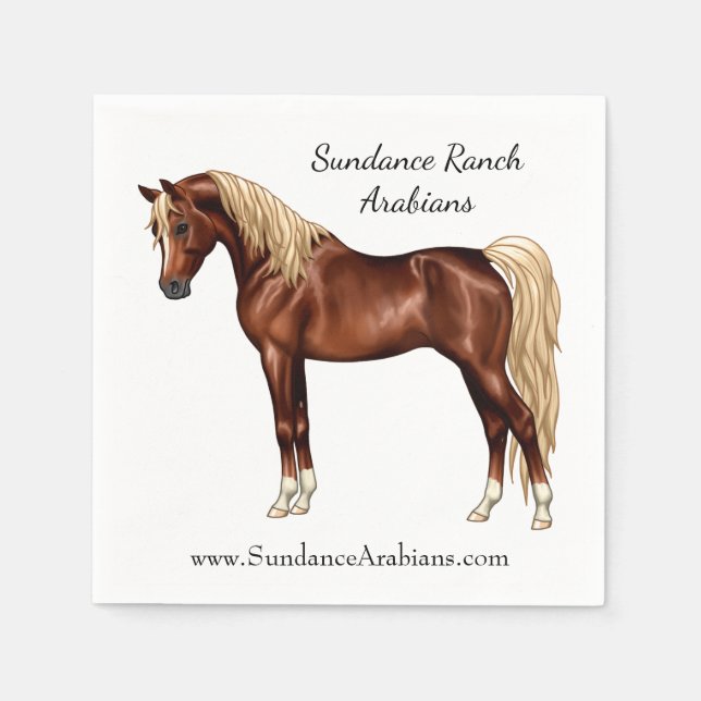 Chestnut Egyptian Arabian Horse Flaxen Mane & Tail Paper Napkins (Front)