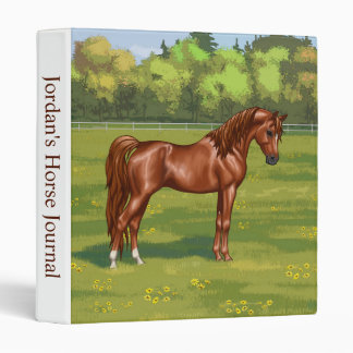Chestnut Egyptian Arabian Horse in Spring Pasture 3 Ring Binder