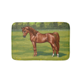 Chestnut Egyptian Arabian Horse in Spring Pasture Bath Mat