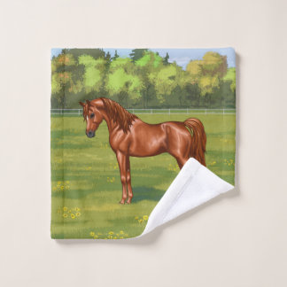 Chestnut Egyptian Arabian Horse in Spring Pasture Bath Towel Set