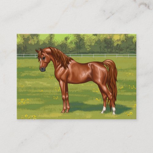 Chestnut Egyptian Arabian Horse in Spring Pasture Business Card