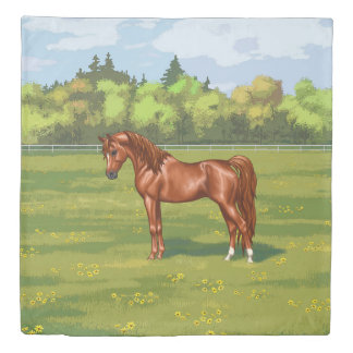 Chestnut Egyptian Arabian Horse in Spring Pasture Duvet Cover