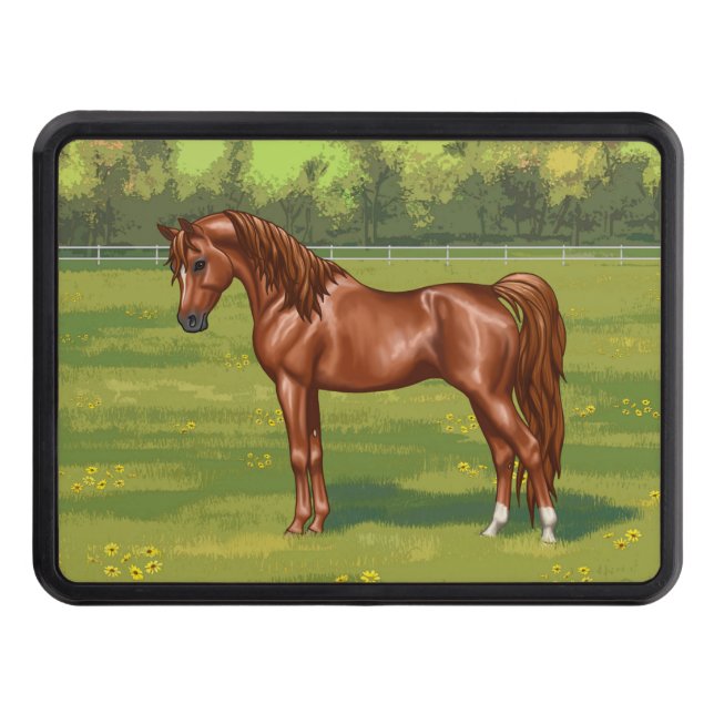 Chestnut Egyptian Arabian Horse in Spring Pasture Hitch Cover (Front)
